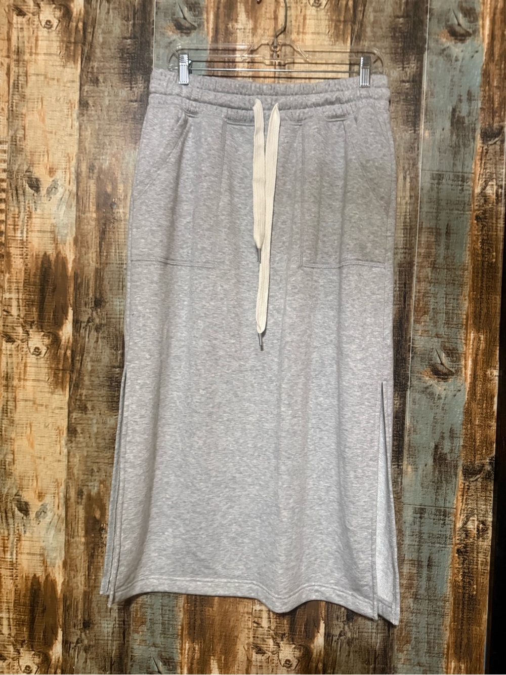 aerie Light Gray Drawstring Midi Skirt with Side Slits